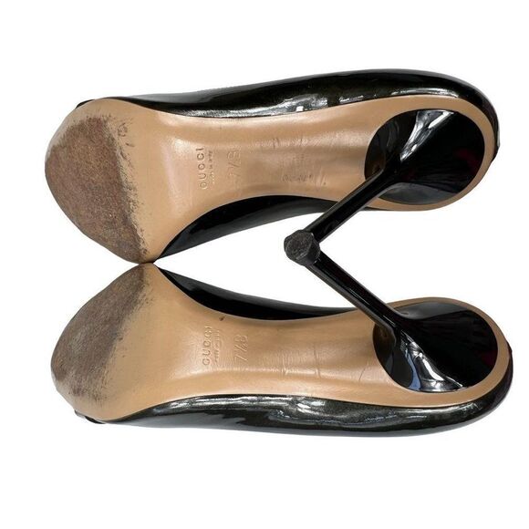GUCCI Green Patent Leather Hollywood Horsebit Peep Toe Pumps Size 7.5 - Picture 9 of 12